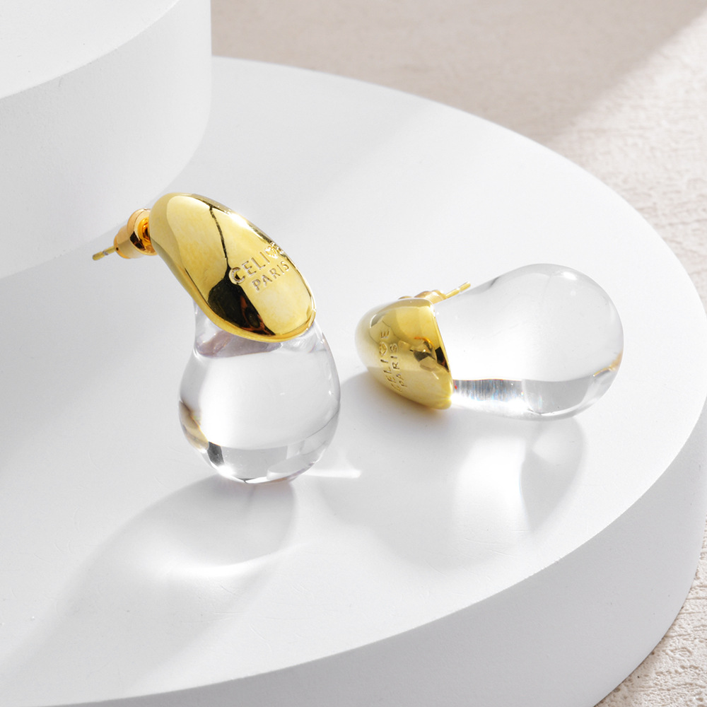 Boucles d'oreilles goutte d'eau transparentes pour femmes, plaquées or, élégantes, modernes, de , bijoux de fête,