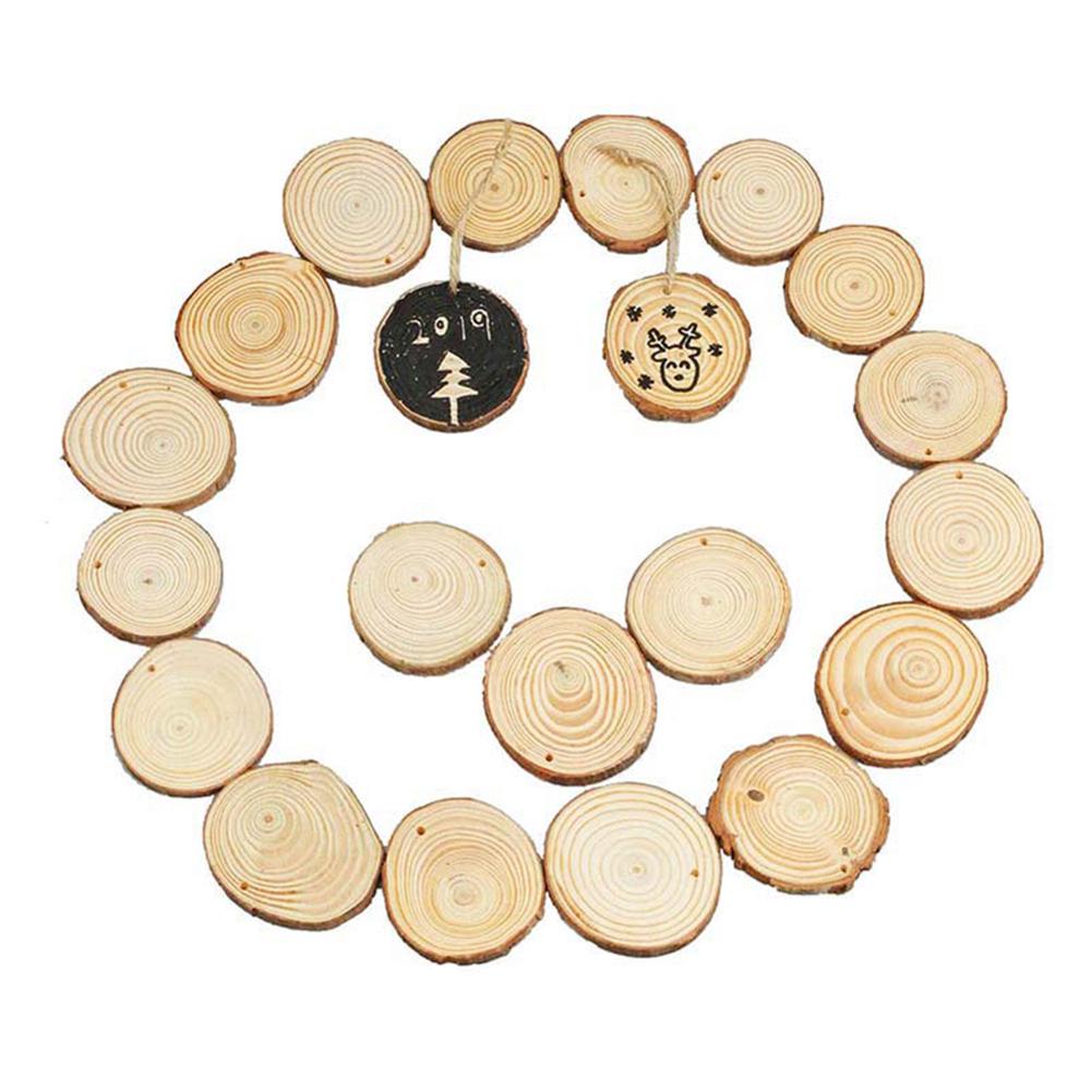 Perforadas decorativas naturales Rodajas de madera círculos con discos de troncos de corteza de árbol para decoración de pintura de de boda artesanal DIY