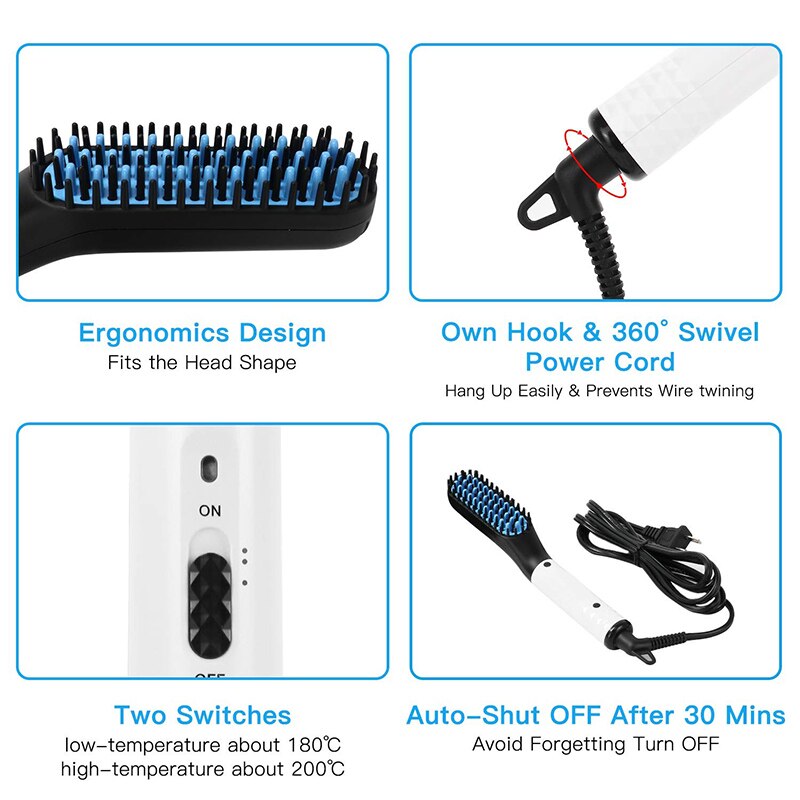 Peine de alisado de pelo eléctrico para hombre, cepillo alisador de barba, rizador de cerámica, peinador rápido