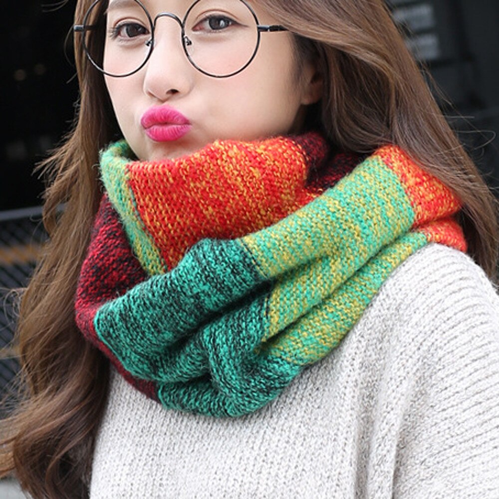 autumn Winter Women Warm Knit Neck Circle Cowl Snood Multi-purpose Scarf f Long Scarf Shawl Wrap Ring2020#1004