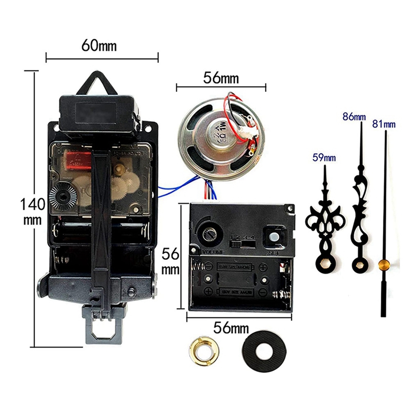 Quartz Pendulum Clock Movement With Black Hands,With Music Box Speaker,Battery Operated,Melody Mechanism For DIY Clock