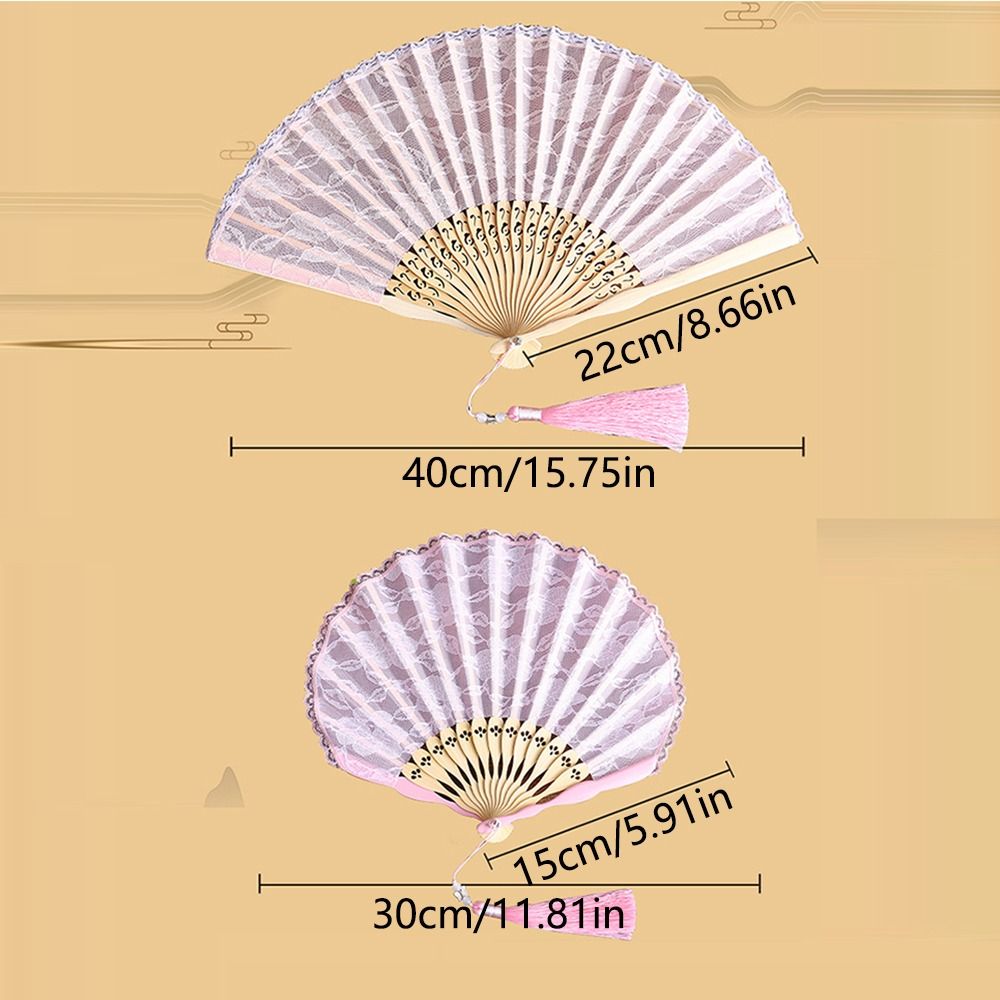 Draagbare opvouwbare ventilator met kwastje, lichtgewicht, met kant, handventilator met hol handvat, duurzame chinese ventilator voor dames
