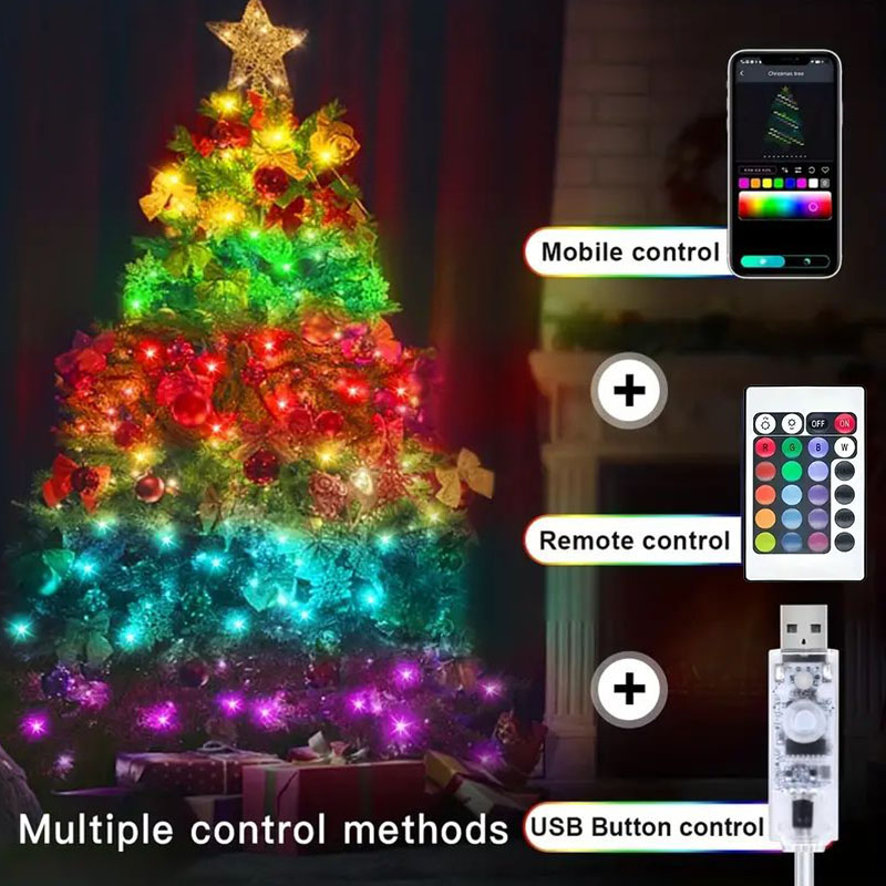 20M WS2812B Fairy Light Bluetooth LED String RGB Dream Color Addressable Party Christmas Lights Wedding Decoration Garland 5VDC