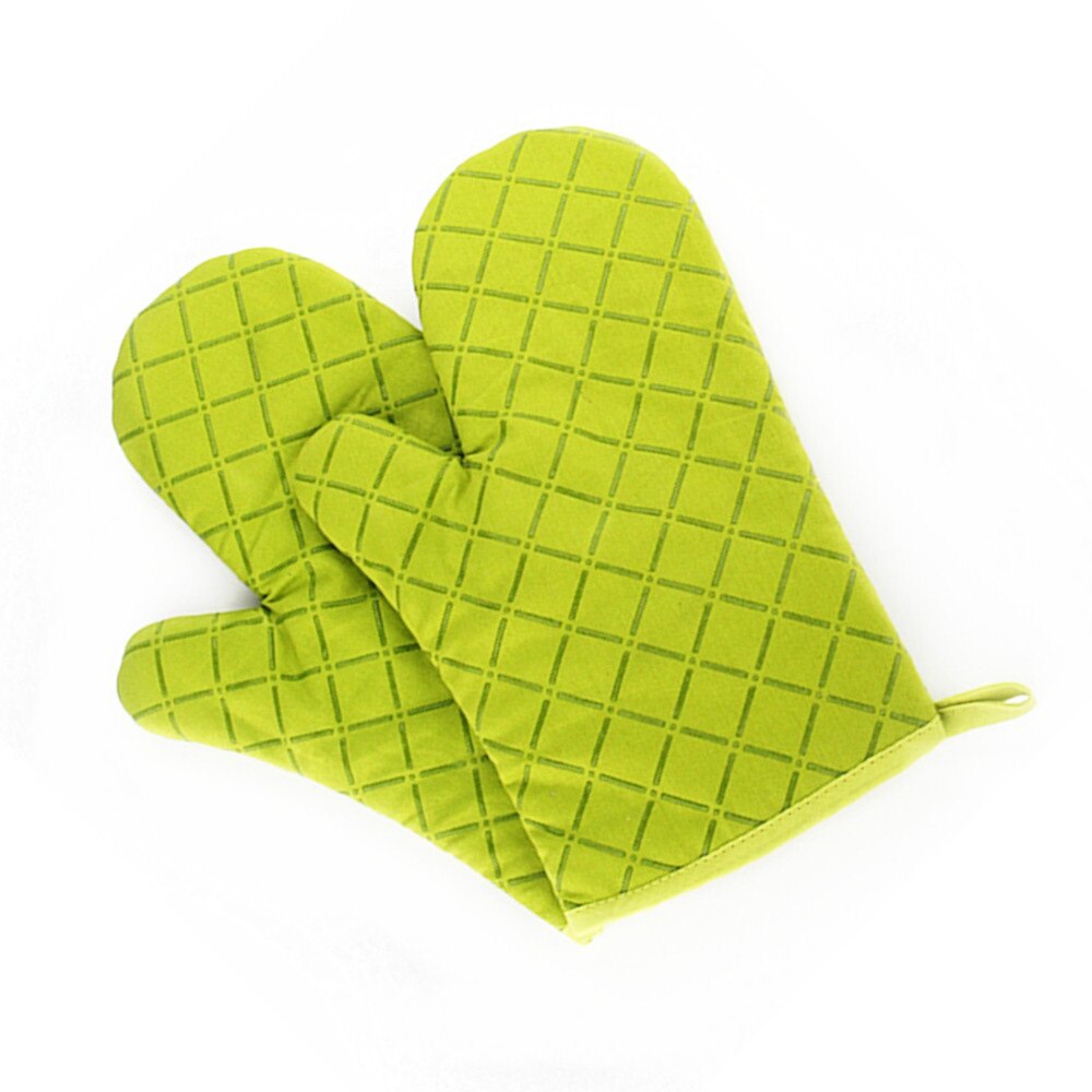 2 pcs Kitchen Oven Mitts With Non-Slip Silicone Printed Cotton Glove 1 Pair of Heat Resistant Cooking Baking Grilling Tools: Green