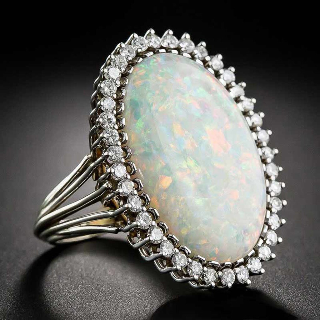 Nahen Osten Afrika Antike Silber Überzogene Oval Große Opal Ring Boho Schmuck Mondstein Edelsteine Ring Hochzeit Engagement Schmuck