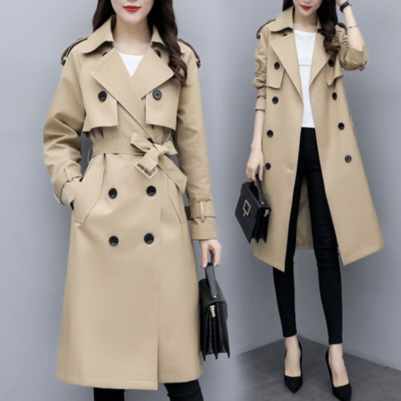 Temperament Women Trench Coat Medium-length Solid color Bouble-breasted Spring Autumn Women Trench Coat JK116