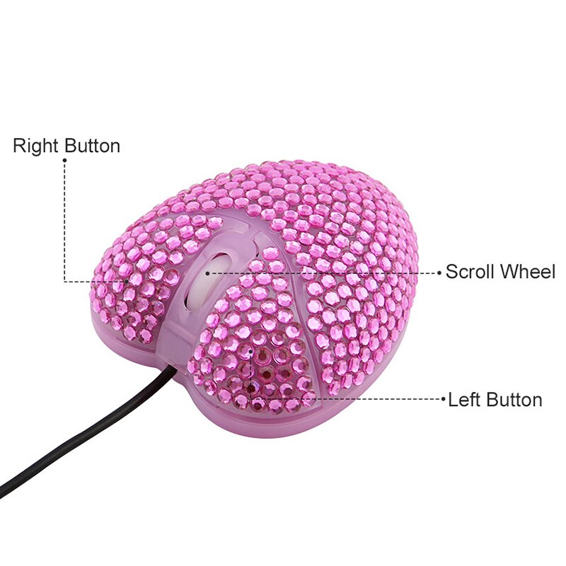USB Mouse Wired Gaming Optical Mause Diamond Pink Heart Girls Mouse 3D Mini Ergonomic Mice For PC Laptop Computer