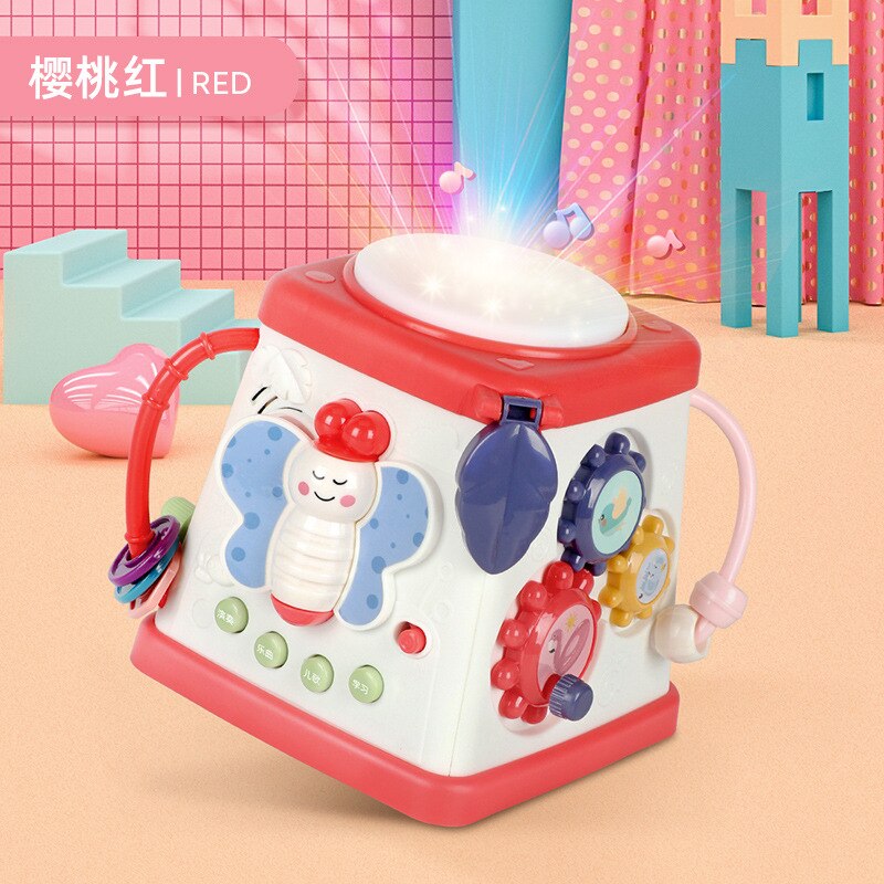 Puzzle early education baby Multi-functional hand-patted drum wisdom cube game table polyhedron wisdom house: Multicolor