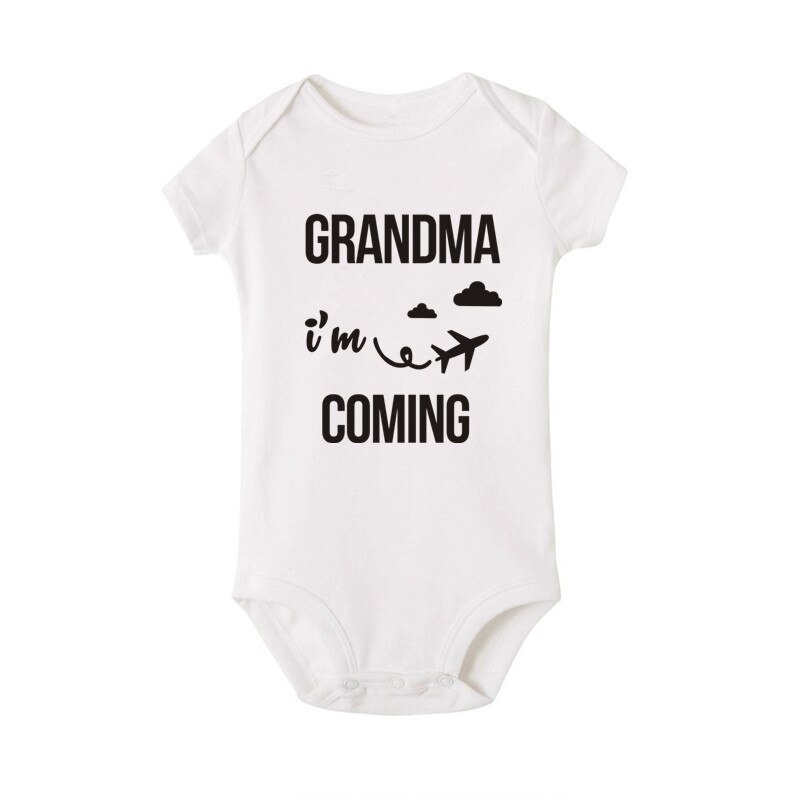 Grandma I Am Coming Newborn Baby Boy Girl Bodysuit Short Sleeve Letter Romper Outfits Baby Clothes White Cotton Jumpsuit Outfits