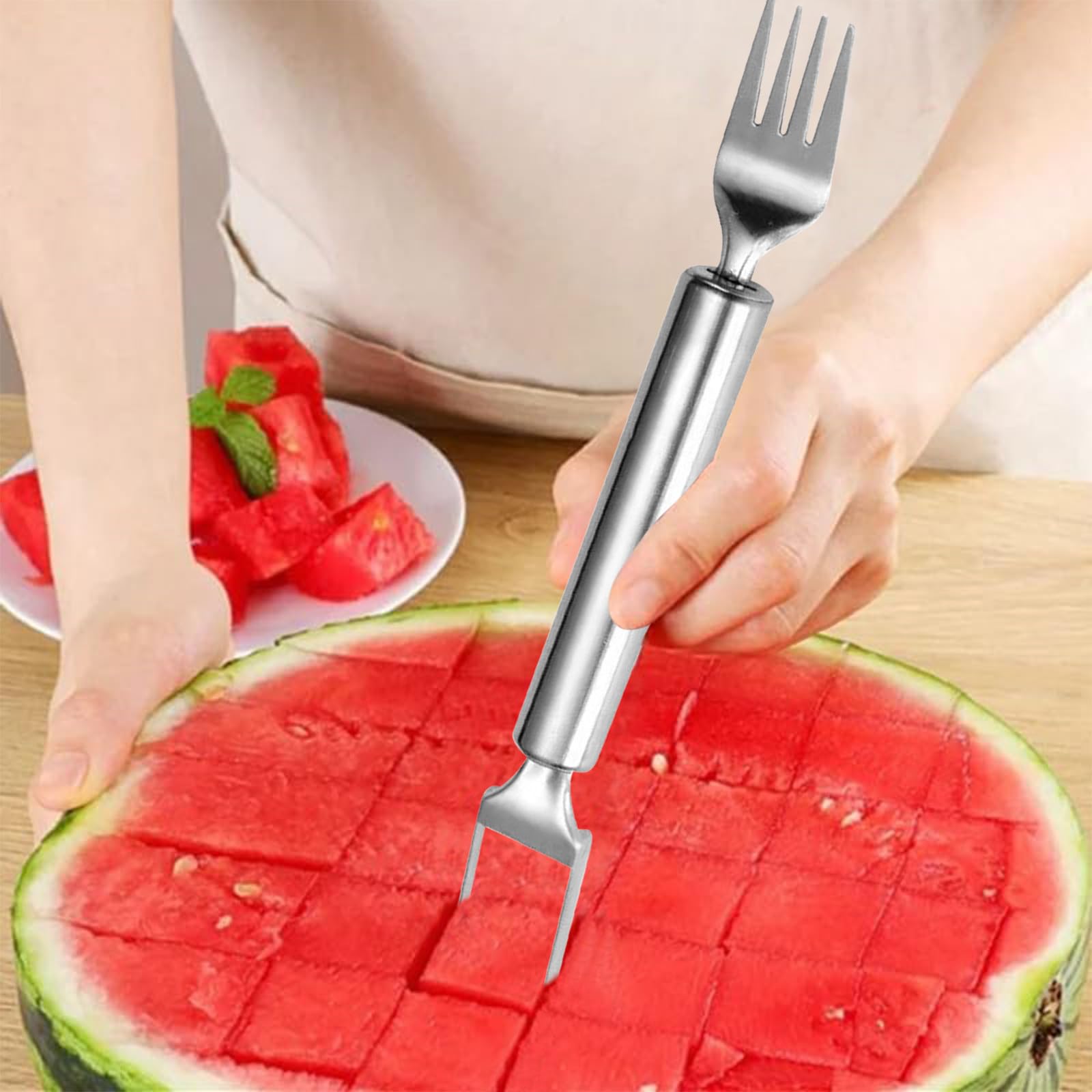 2025 Watermeloen Slicer Tool Rvs Fruit Cutter Dual Head Watermeloen Vork Meloen Cutter Keuken Gadgets