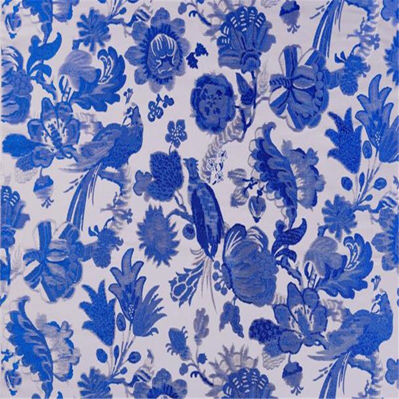 75 x 100cm blå og hvide porcelæn mønster brokade polyester jacquard stoffer til porcelænstøj: Midnatblåt