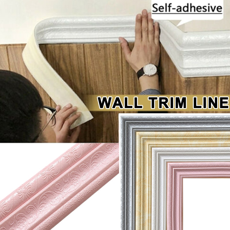 2.3M 3D Border Waterproof Wall Sticker Top Corner Line Wall Edge Strip Wall Waist Line Sticker Tiles Wallpaper Border Home Decor