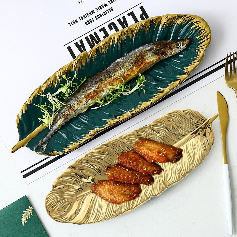 Bladguld keramik opbevaringsbakke smykker display tallerken dessert snack kage tallerken fad restaurant serveringsbakke
