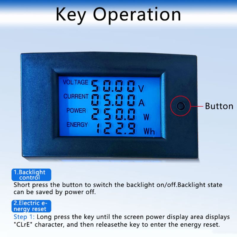 50a dc 7.5-100v digital lcd voltmeter amperemeter wattmeter effekt energi måler volt kwh watt amp