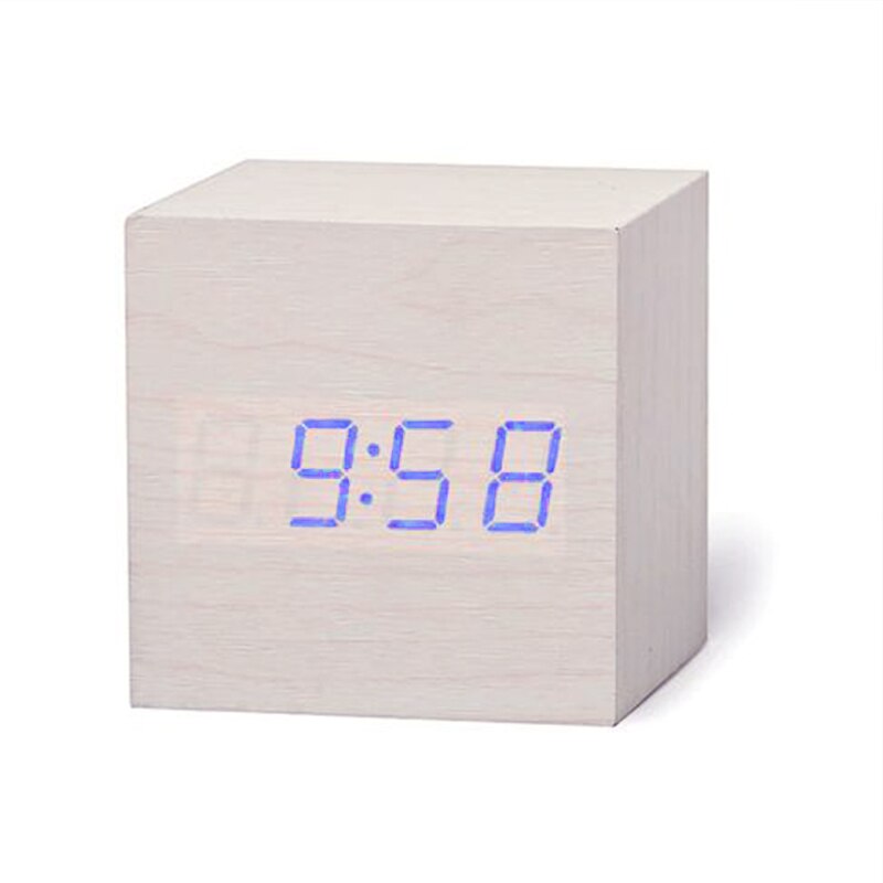1PC Modern Wooden Cube USB Voice Digital Alarm Clock Digital Alarm LED Display Despertador Luminous Control Clock: 7