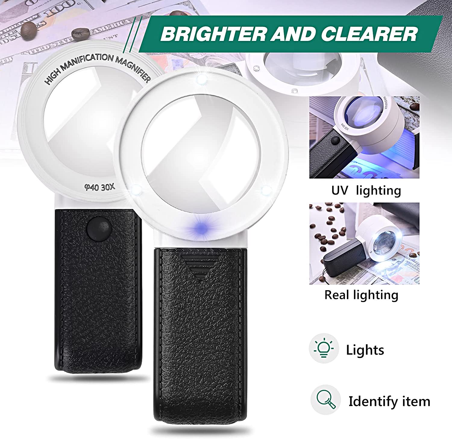 30X Vergrootglas Met Professionele LED Licht Dubbellaags Optische Bril Lens Handheld Loep Vergrootglas Voor Sieraden lupa