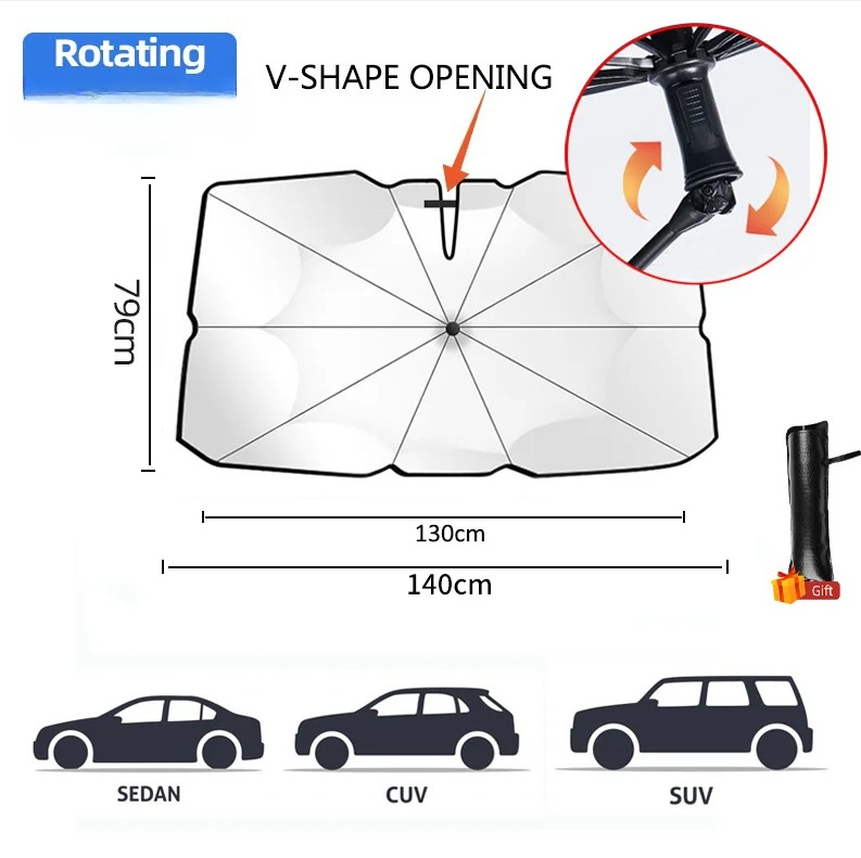 Auto Sonnenschirm Windschutzscheibe Regenschirm Auto Front Sonnenschutz Sonnenschirm Faltbare Schutz Auto Sitz Wärmedämmung Auto Zubehör: Black