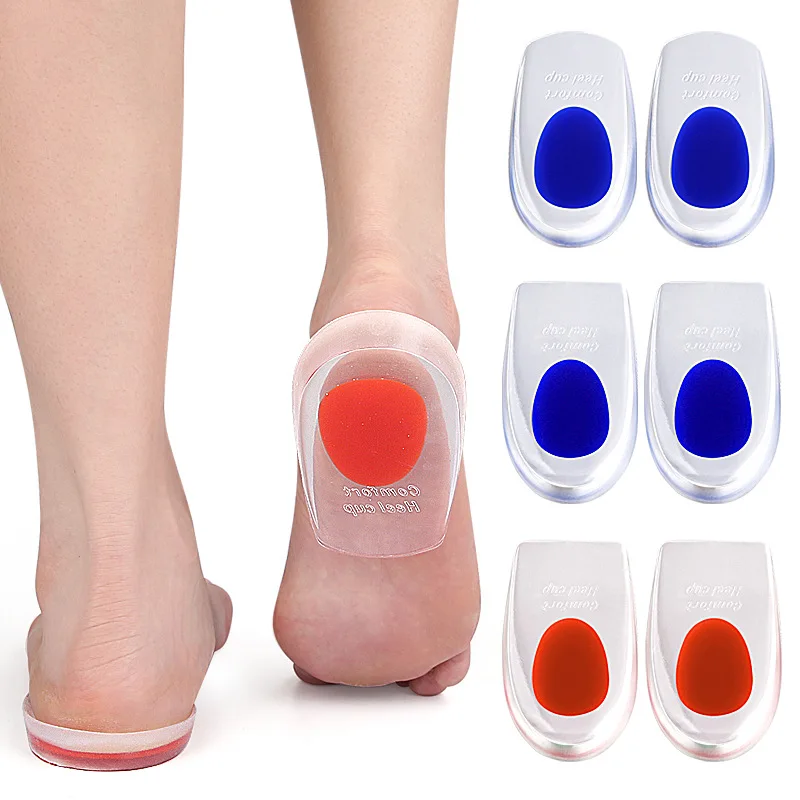 Solette in gel di silicone morbido per speroni calcaneari Sollievo dal dolore Cuscino del piede Massaggiatore del piede Cura Coppe del tallone Cuscinetti per scarpe Solette per aumentare l'altezza