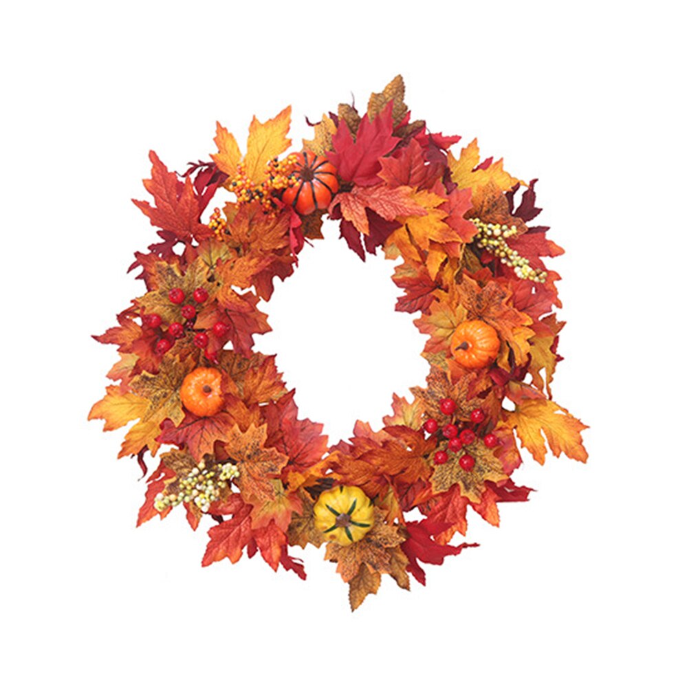 Guirnalda de Hojas de arce Artificial simulado, 30CM, guirnalda de hoja de arce de calabaza y bayas, decoración de pared para puerta, hogar, Navidad y Halloween