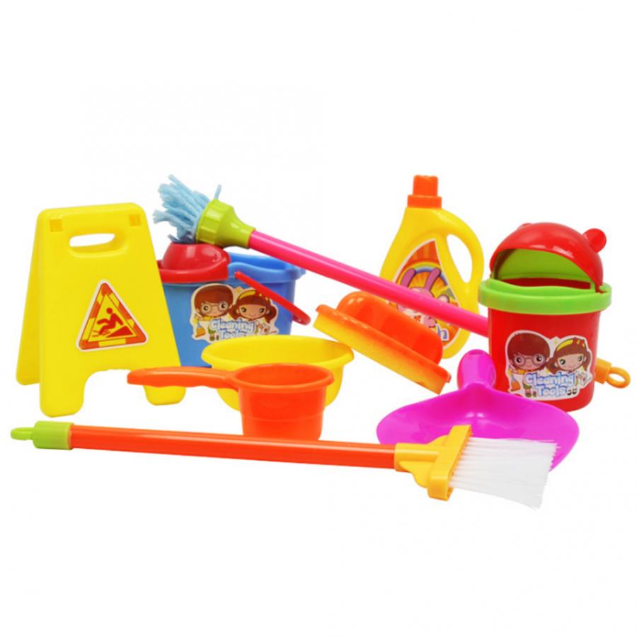 10pcs/Lot Simulation Cleaning Set Mop Broom Ware Plaything Children Play House Cleaning Toys for Kids Pretend Play Learning Toy