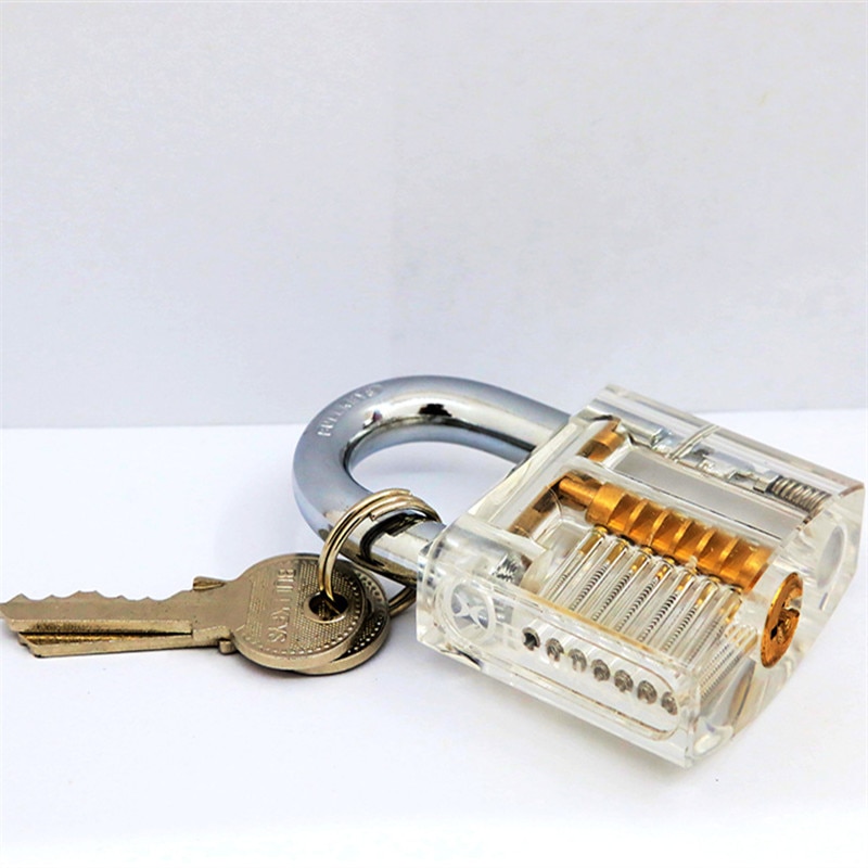 1 Set Locksmith Tools Practice Transparent Lock Kit with Broken Key Extractor Wrench Tool Removing Hooks Hardware