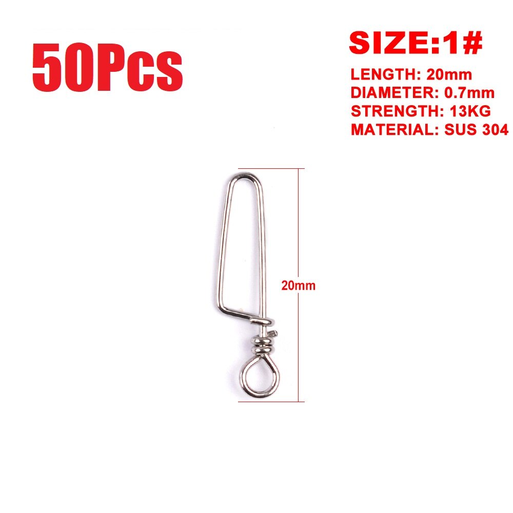 50pcs/bag Stainless Steel Hook Fast Clip Lock Snap Swivel Solid Rings Safety Snaps Fishing Hook Connector grip swivel articulos: 1  50pcs