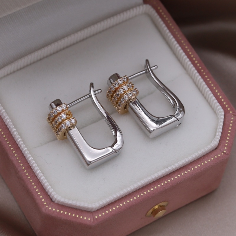 Nueva joyería de francesa, pendientes geométricos de circonita con forma de gota de agua chapados en dos tonos, accesorios brillantes para trabajo diario para mujer: PLATEADO
