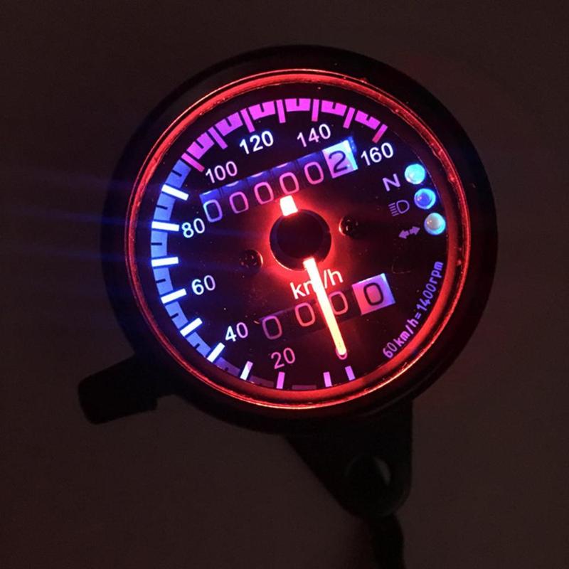 12V Motorfiets Universal Motorbike Led Snelheidsmeter Kilometerteller Gauge Met Neutrale Gear Richtingaanwijzer Koplamp Indicator