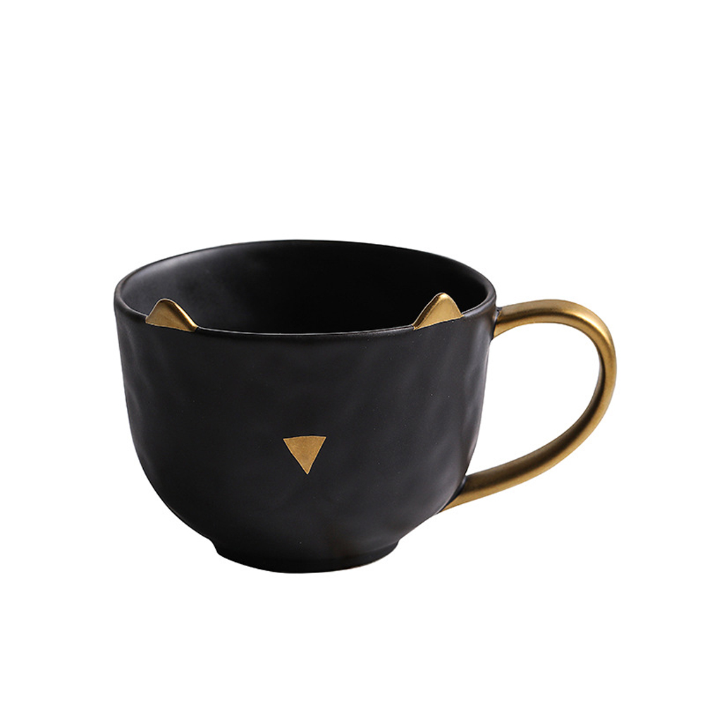 Cat Gold/Silver Inlay Ceramic Dinnerware Breakfast Plate Salad Bowl Fruit Snack Dish Restaurant Coffee Mugs Matte Tumbler: Black Cup