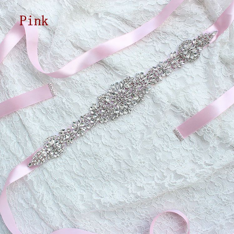 Stil rhinestone bryllup bånd bælte tilbehør brud brudepige brude sashes bælter til brudekjole på lager: Lyserød