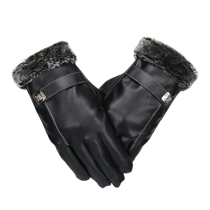 Guantes de piel para hombre de invierno con pantalla táctil para conducir al aire libre, guantes resistentes al viento para mantener el calor, mitones de negocios negros para hombre: Default Title