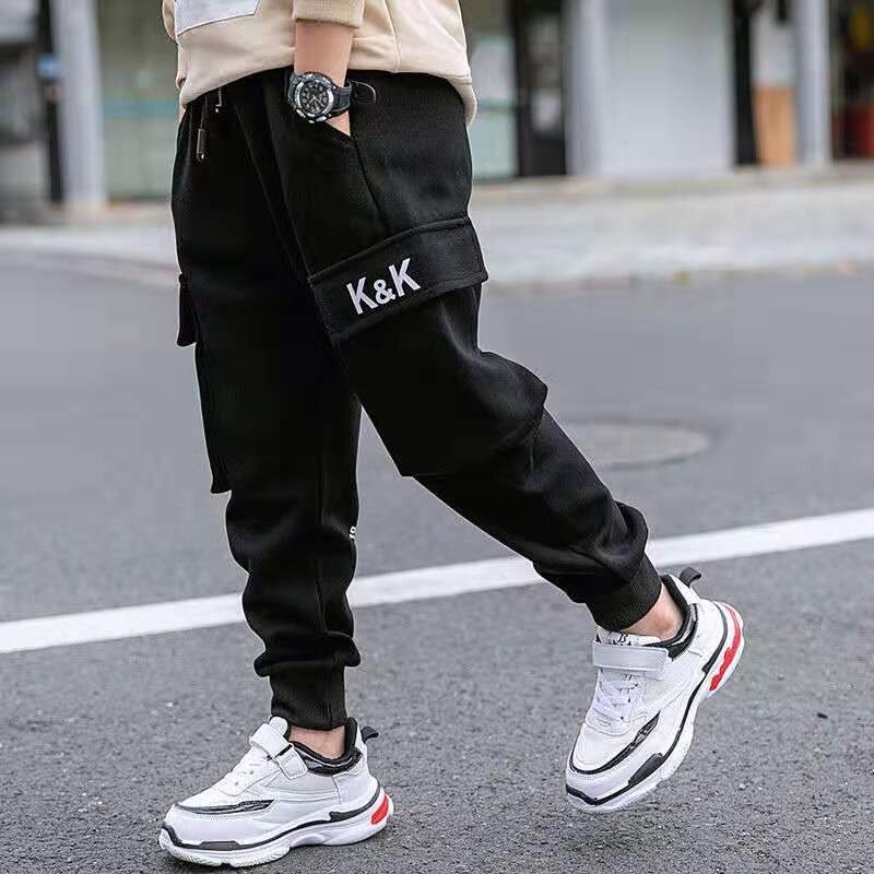 Everyin drenge bukser dreng bogstavtryk bomuld joggingbukser afslappet koreanske cargo bukser teenage børn sport multi-pocket bukser