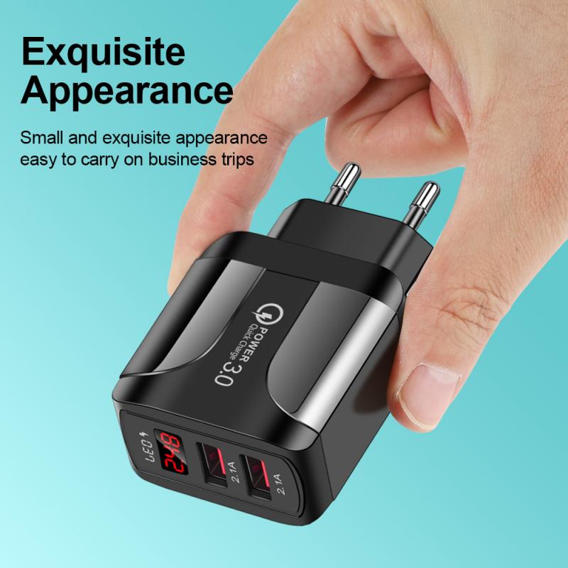 2 Ports Charger Dual USB Charging Head with LED Display Wall Travel Phone Charge Adapter For iPhone Samsung Xiaomi US UK EU Plug