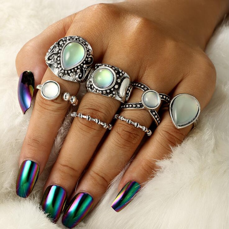 Tocona Vintage or anneaux ensembles pour femmes croix coquille étoile de mer cristal clair pierre géométrique bague de mariage bijoux