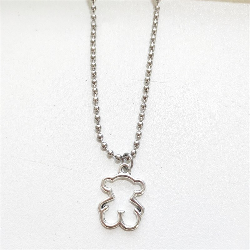 Cute Hollow Bear Bracelet Necklace Stainless Steel Bracelet Charm Women Jewelry: necklace1