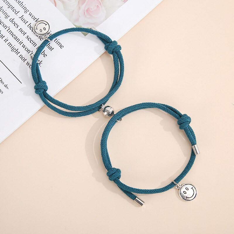 2 Pz/set Delle Coppie Della Lega di Attrazione Magnetica Sfera Creativa Bracciali Sorriso Pendente Fatti A Mano Tessuto di Amicizia Dei Braccialetti Dei Monili del Regalo: 14