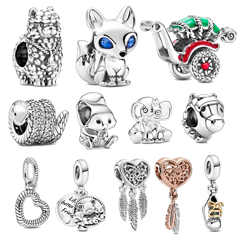 Genuine 925 Sterling Silver Fox & Squirrel Dangle Charm Beads Fit Original 3mm Charm Bracelet Jewelry