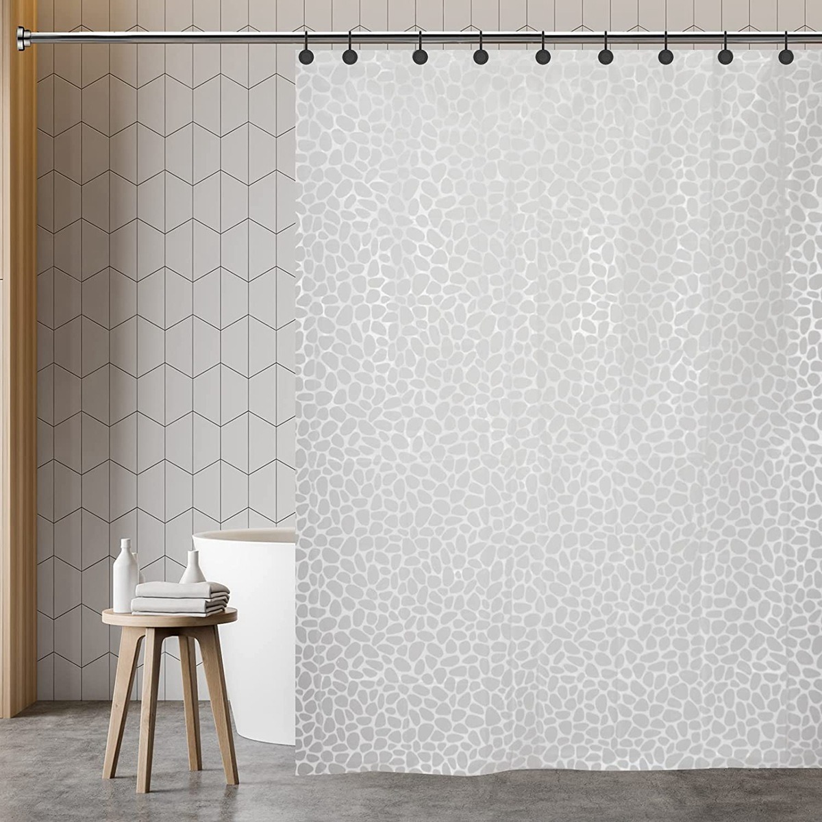 Domowa zasłona wanny Łazienka Wodoodporna i odporna na pleśń Zasłona działowa w łazience Wisząca zasłona Nie ma potrzeby wiercenia otworów: Regularne / czarny