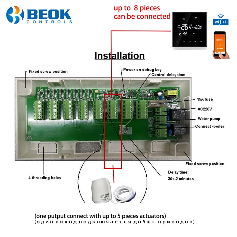 Beok 3A Water Floor Heating System Smart WIFI Thermostat Central Heating Wiring Centres Hub Controller Actuators for Gas Boiler