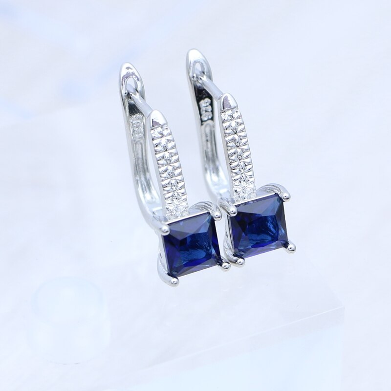 Saphir Schmuck Ring Ohrringe Halskette Anhänger 925 Sterling Silber Schmuck einstellen Platz Blau Stein für Frauen