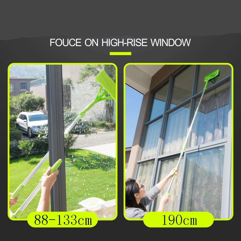 Window Cleaner High-rise Glass Cleaning Brush Squeegee Microfiber Extendable Rod Window Scrubber Wiper Household Cleaning Tools