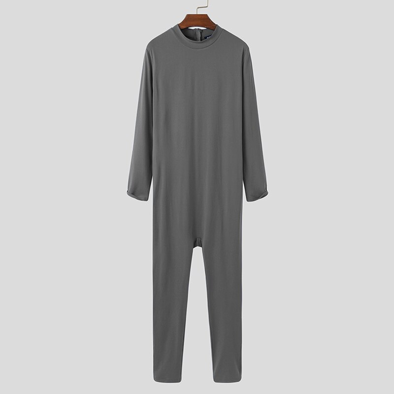 Incerun Mannen Jumpsuit Pyjama Lange Mouw O Hals Homewear Leisure Nachtkleding Soft Fitness Effen Kleur Mannen Rompertjes Nachtkleding S-5XL: Dark Gray / 5XL
