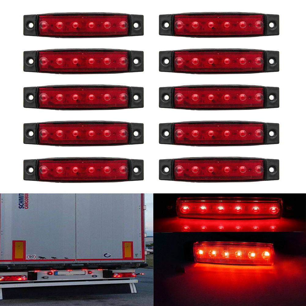 Luces externas para coche, indicador lateral para camión y remolque, luces LED rojas de 12V, 6 SMD, 10 Uds.