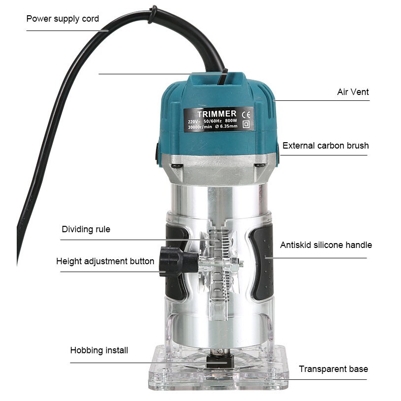 110V/220V Electric Hand Wood Trimmer 6.35mm Laminator Router Woodworking Tool Set for Wood