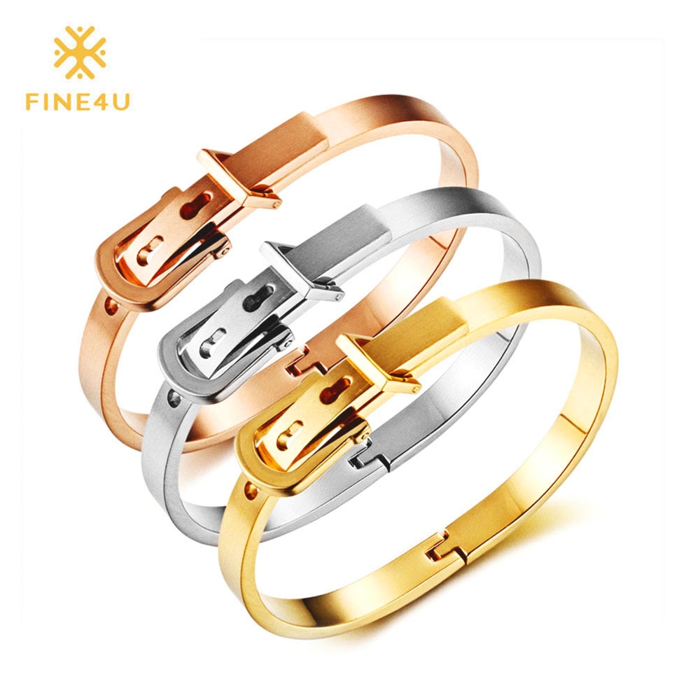 2018 nova fine4u b050 fivela de cinto pulseira para mulheres masculinas 316l aço inoxidável pulseiras & bangles 3 cores escolhas