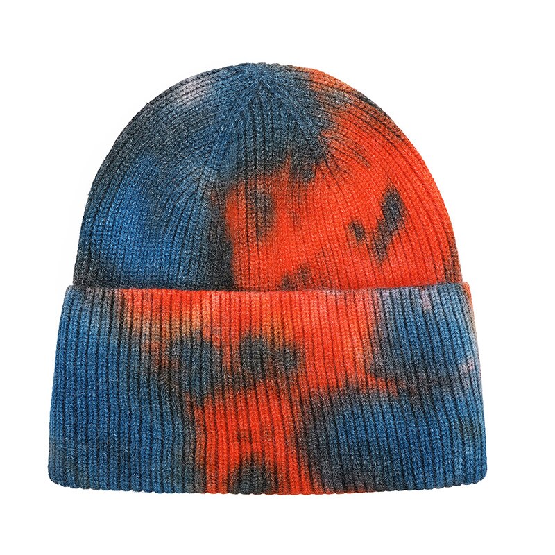 Tie-dye muts warme wintermutsen voor dames dames heren effen muts met omslag, muts met capuchon herfst gebreide hiphop plangi kort: 02
