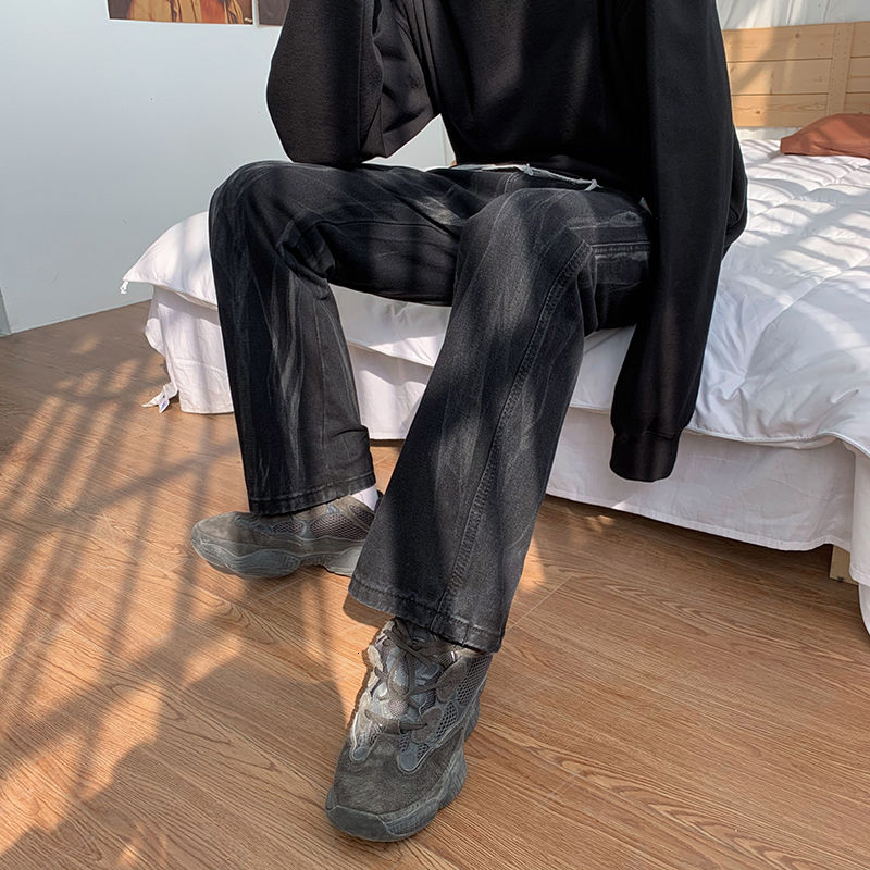 Style coréen cravate-teinture jean hommes décontracté rétro Denim pantalon hommes Streetwear lâche Hip-hop droite large jambe jean hommes