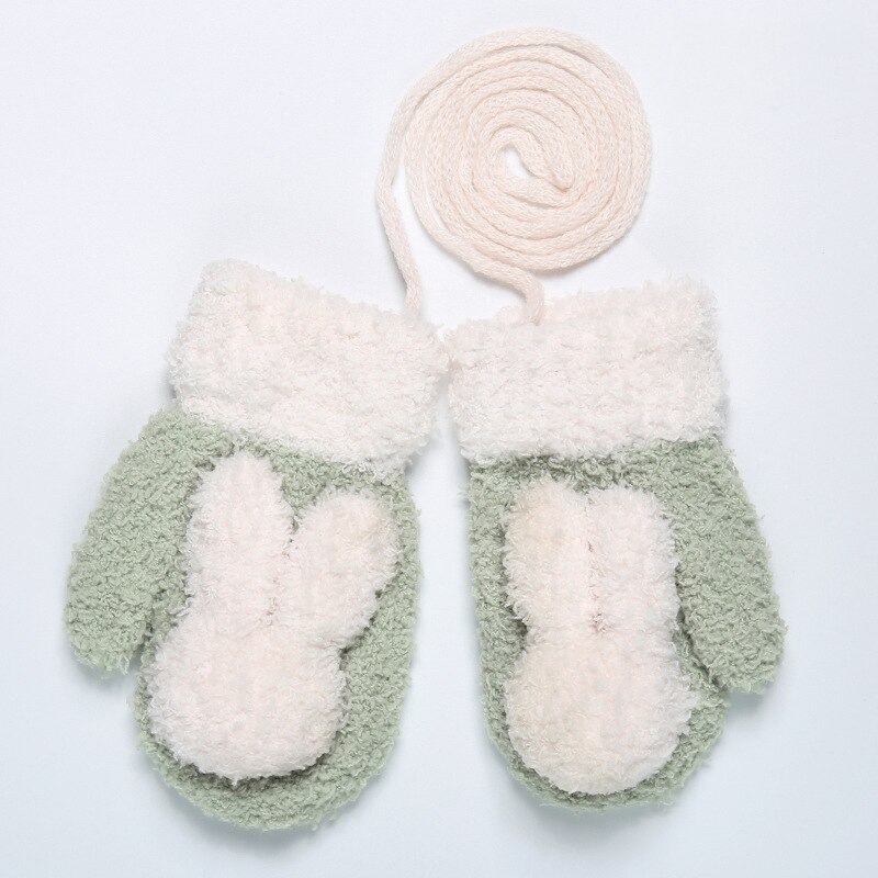 Guantes de lana para niños y niñas de 0 a 2 años, manoplas para niños, guantes de punto de lana para niños, guantes de cuerda cálidos para bebés: Green