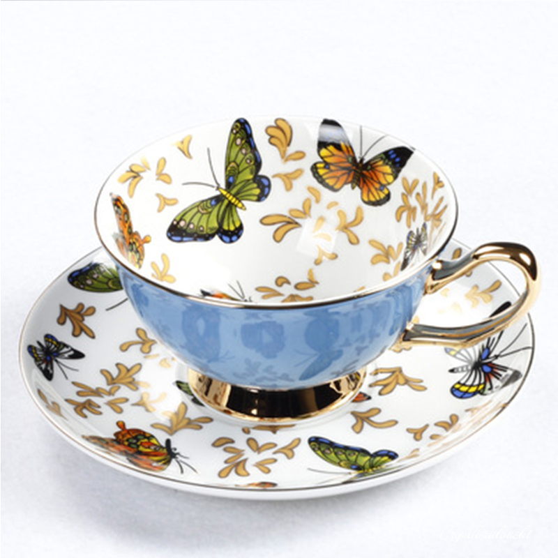 Kaffee Tassen Porzellan Hohe Schmetterling Blume Teetasse &Ampere; Untertasse einstellen Britischen Nachmittag Tee Zeit Keramik Tasse Büro Getränk
