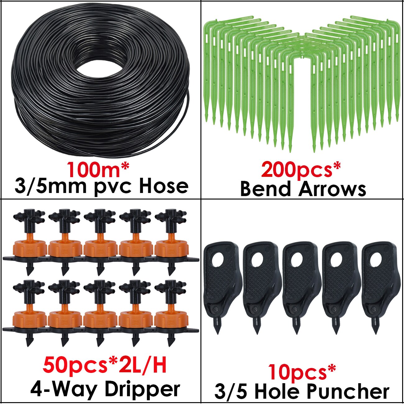 Kesla dryppvanning 4- -veis 3/5mm drypppil 2-- veis sender vanningssystem blomsterhage plen drivhus 10/20 sett: Sjokolade